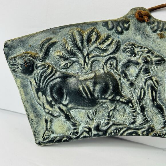 Tame Bulls Hunter Wall Plaque Cast Stone Tile Athens Greece Pier One 11x3" - Picture 2 of 7